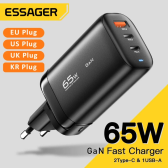 Imagem da oferta Essager 65w gan usb tipo c carregador para portátil pps 45w 25 carga rápida para samsung xiaomi realme móvel iphone15