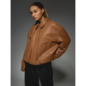 Imagem da oferta MISSGUIDED Jaqueta Bomber de Couro PU Oversized Jaqueta Externa Acolchoada e Isolada para Inverno Estilo Motociclísti