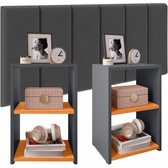 Imagem da oferta Conjunto Quarto 2 Mesa Cabeceira Retrô Painel Cabeceira Cama Casal Box 140 (Cinza - Cinza/Cinamomo)