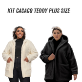 Imagem da oferta 2 Casaco Teddy Feminino Longo Branco Preto Inverno Bear Pelúcia Jaqueta Ted Com Forro Blusa de Frio Lançamento Promoç