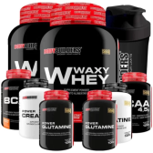 Imagem da oferta Kit 2x Waxy Whey 900g + 2x BCAA + 2x Creatina 100g + 2x Glutamina 100g + Coqueteleira - Bodybuilders