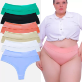 Imagem da oferta Kit 5 Calcinha Plus Size Cintura Alta Fio Dental Cós Duplo