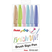 Imagem da oferta Pentel Kit Caneta Pincel Brush Sign Pen 6 Cores Pasteis KITBRUSH-6P