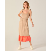 Imagem da oferta Vestido Midi Feminino com Babados em Viscose Stretch Rosa Claro