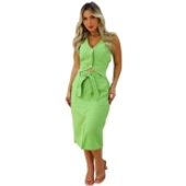 Imagem da oferta Conjunto Feminino Verde de Alfaiataria Saia e Cropped