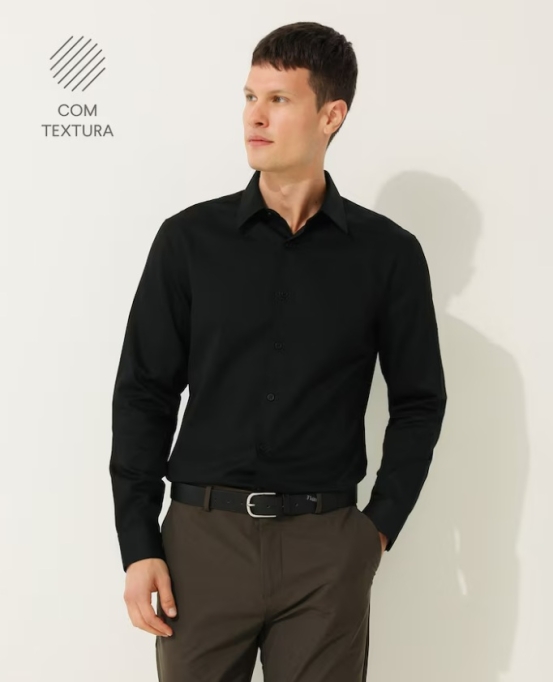 Camisa social masculina em algodão texturizada