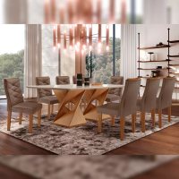 Imagem da oferta Conjunto Sala de Jantar Cel Móveis com 08 Cadeiras Mesa de Cinamomo/off White/suede Animale