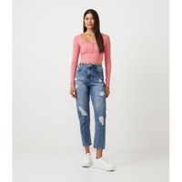 Imagem da oferta Calça Mom Jeans com Elástico na Cintura Destroyed