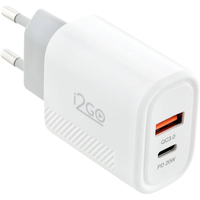 Imagem da oferta Carregador de Parede Ultra Rápido com 1 Saída USB-C Power Delivery 20W + 1 Saída USB-A 18W I2GO - i2GO PRO Branco