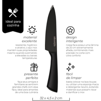 Imagem da oferta Mimo Style Faca Chef Preta Feita Inteiramente de Aço Inoxidável Resistente Design Elegante Para Cozinhas Chefs Inicia