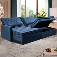 Imagem da oferta Sofá 3 Lugares Cama inBox Marselha com 180 cm de Largura Retrátil com Baú e Revestimento Suede Velusoft - Azul