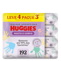 Imagem da oferta Kit Lenço Umedecido Infantil Huggies Rosto e Corpo 4 Pacotes com 48 Unidades