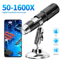 Imagem da oferta Microscópio Portátil de Ampliação 50x-1600x com Suporte Ajustável Compatível com Ios e Android