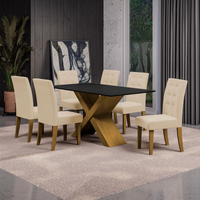 Imagem da oferta Mesa de Jantar Retangular Dobuê Dubai Light 160x90cm com 6 Cadeiras Estofadas Revestidas em Tecido Veloplus