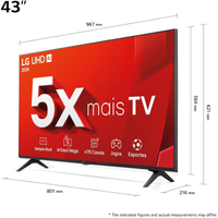 Imagem da oferta Smart TV 4K 43" LG UHD 43UT8000 Processador 5 Ger7 AI Alexa/Chromecast integrado Otimizador de Jogos webOS 24 compatí