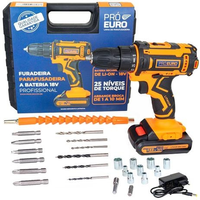 Imagem da oferta Parafusadeira Furadeira 18v 10mm Bivolt + Maleta e Acessórios - PRO EURO