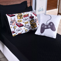 Imagem da oferta Kit Colcha Roupa Cama Solteiro Video Game Preto 5 Peças