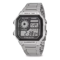 Imagem da oferta Relógio Casio AE-1200WHD-1 Masculino Word Time Prata Quadrado Cor da correia Prateado