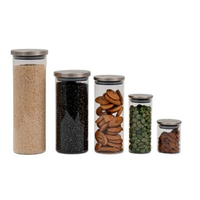 Imagem da oferta Kit pote de vidro com tampa de inox redondo 5 pçs - Oikos