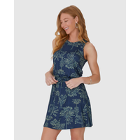 Imagem da oferta Vestido Feminino Folhagem Cintura Com Elástico Em Viscose Stretch AZUL