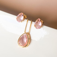 Imagem da oferta Conjunto Gota Quartzo Rosa Banho Ouro 18k