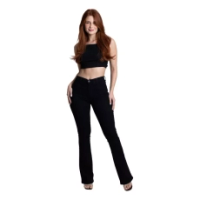 Imagem da oferta Calça Feminina De Sarja Boot Cut Cintura Alta Preta Sawary