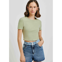 Imagem da oferta Blusa Feminina Cropped Manga Curta Com Elastano - Tam G