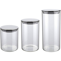 Imagem da oferta Euro VDR6866-3 Conjunto com 3 Potes de Vidro transparente Slim com tampa Inox