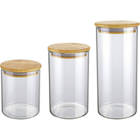 Imagem da oferta Conjunto com 3 Potes de Vidro transparente Slim com tampa Bambu VDR6804-3 Euro Home