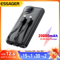 Imagem da oferta Essager 20000mAh Banco de potência portátil com 2 cabos 22,5W Display digital Powerbank para iPhone 15 14 Sam