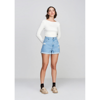 Imagem da oferta Shorts Curto Reto Cintura Alta Em Jeans Denim