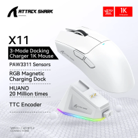 Imagem da oferta Mouse Attack Shark X11 Sem Fio com Dock de Carregamento PAW3311 3 Conexões Wireless e Bluetoot