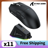 Imagem da oferta Attack shark x11 paw3311 mouse gaming mouse bluetooth preto conexão tripla modo toque doca de carregamento magnétic