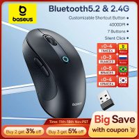 Imagem da oferta Baseus f02 mouse sem fio bluetooth 5.2 2.4g 4000dpi ergonômico 7 botões mudo ratos para ipad macbook tablet computador