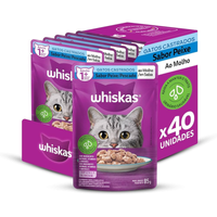 Imagem da oferta Packs de Ração Úmida Whiskas Sachê para Gatos Adultos Castrados Peixe ao Molho 40 Sachês de 85 g