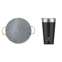 Imagem da oferta Kit Pedra para Pizza de Pedra Sabão com Alças de Cobre + Copo Térmico 560ml Preto Sense Electrolux