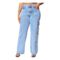 Imagem da oferta Calça Jeans Feminina Sawary Wide Leg Cargo