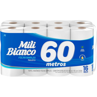 Imagem da oferta Mili Bianco Papel Higiênico 60m Folha SIMPLES Neutro - 16 rolos