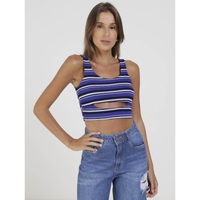 Imagem da oferta Top Cropped Listrado Feminino Azul