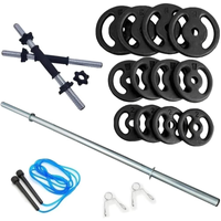 Imagem da oferta Kit Fitness 40Kg + 2 Barras 40cm C/Rosca + 1 Barra 120cm C/Presilhas + Corda