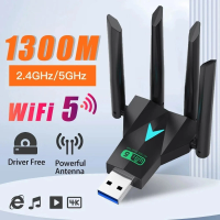 Imagem da oferta Adaptador Usb Wifi 4 Antenas Placa De Rede Driver Free Dual Band 2.4G/5Ghz 1300Mbps