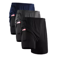 Imagem da oferta Kit 3 Shorts Masculino 2 Em 1 Fitness Bermuda Para Treino