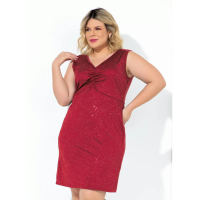 Imagem da oferta Vestido Bordô com Brilho Plus Size