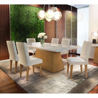 Imagem da oferta Conjunto de Mesa de Jantar Luna I com Vidro e 6 Cadeiras Grécia Veludo Creme e Off White