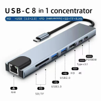 Imagem da oferta Adaptador HUB USB C 8 em 1 com HDMI Leitor de Cartão e RJ45