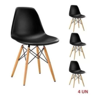 Imagem da oferta Jogo 4 Cadeiras Charle Eames Wood Eiffel Sala Cozinha Cor da estrutura da cadeira Preto