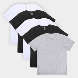 Imagem da oferta Kit Camiseta Hering Básica Masculina 5 Peças - Branco+Preto