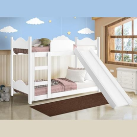 Imagem da oferta Beliche Cama Solteiro Infantil com Escada Escorregador Proteção Lateral Quarto Dormitório Branco