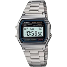 Imagem da oferta Casio Relógio digital masculino A158WA-1DF de aço inoxidável Prata Case size (L× W× H) Clássico retrô
