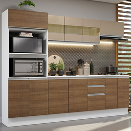 Imagem da oferta Armário de Cozinha Completa 100% MDF 250 cm Branco/Rustic/Crema Smart  01